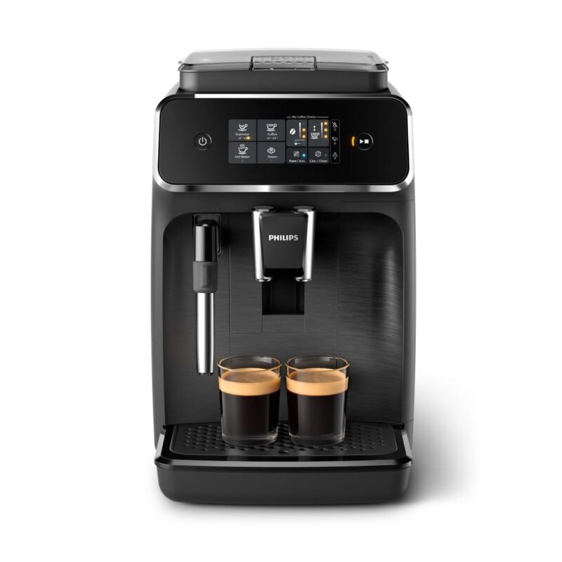 PHILIPS Serie 2200 Kaffeevollautomat – 2 Kaffeesorten, Klassischer Milchaufschäumer, Intuitives Touchdisplay, 100% Keramikmahlwerk, mattes Schwarz (EP2220/10)