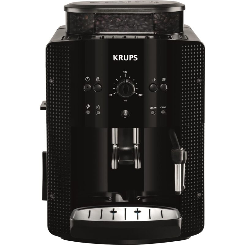 Krups Arabica Picto Kaffeevollautomat, Milchschaumdüse, 2-Tassen-Funktion, Drehregler, Einfache Reinigung, Kaffeemaschine, Schwarz, EA810870