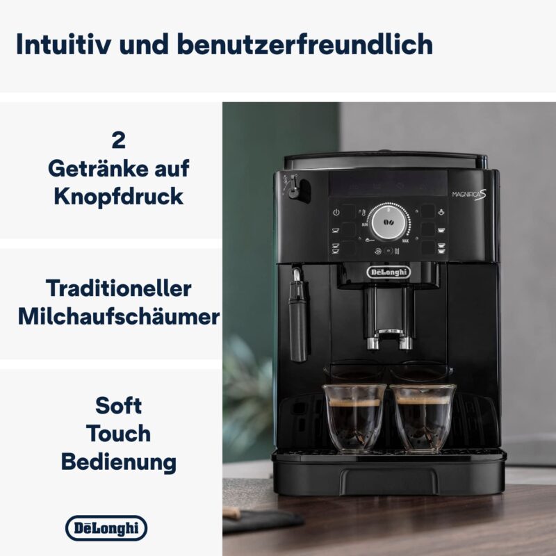 De'Longhi Magnifica S ECAM11.112.B, Kaffeevollautomat mit Milchaufschäumdüse für Cappuccino, mit Espresso Direktwahltasten und Drehregler, 2-Tassen-Funktion, Schwarz – Bild 7