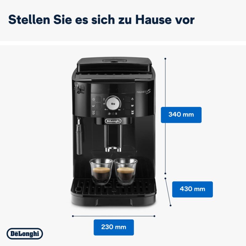 De'Longhi Magnifica S ECAM11.112.B, Kaffeevollautomat mit Milchaufschäumdüse für Cappuccino, mit Espresso Direktwahltasten und Drehregler, 2-Tassen-Funktion, Schwarz – Bild 3