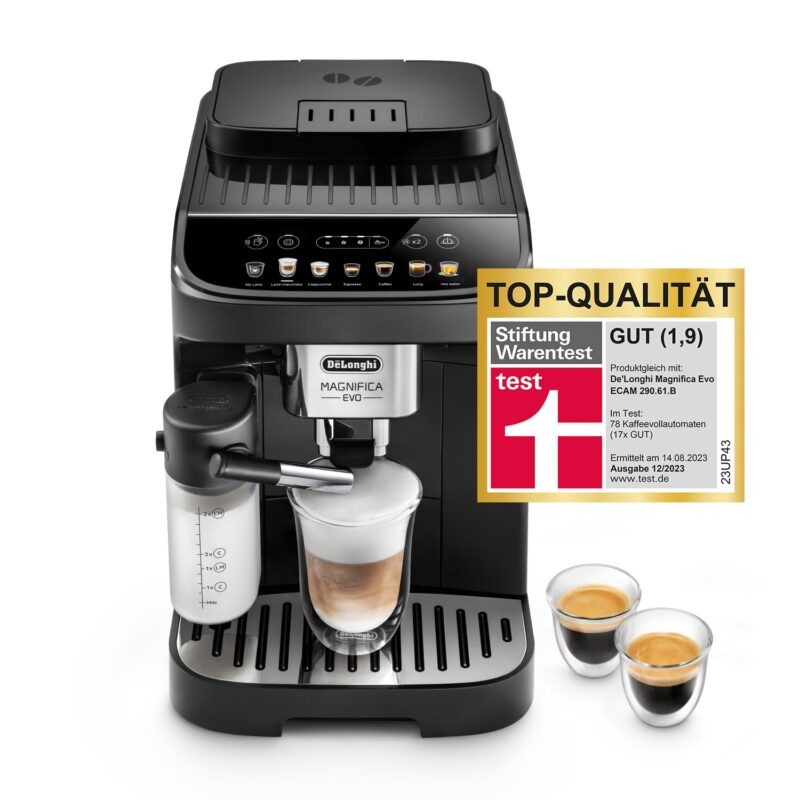 De'Longhi Magnifica Evo ECAM 292.81.B Kaffeevollautomat mit LatteCrema Milchsystem, 7 Direktwahltasten für Cappuccino, Espresso und weitere Kaffeespezialitäten, 2-Tassen-Funktion, Schwarz – Bild 9