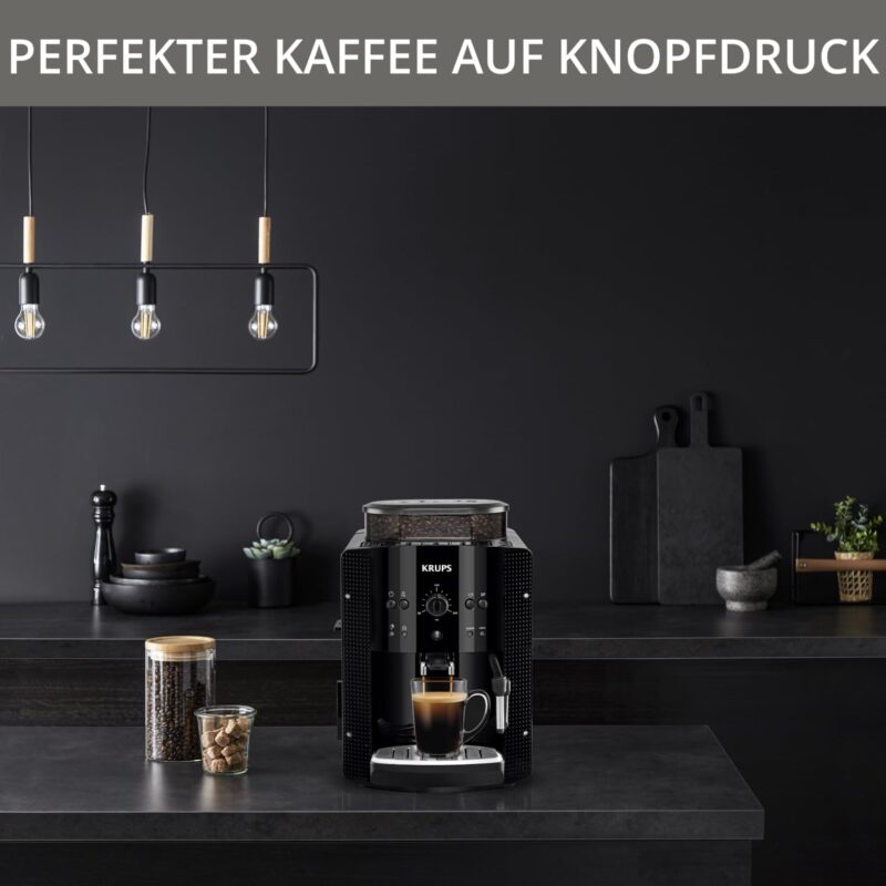 Krups Arabica Picto Kaffeevollautomat, Milchschaumdüse, 2-Tassen-Funktion, Drehregler, Einfache Reinigung, Kaffeemaschine, Schwarz, EA810870 – Bild 9