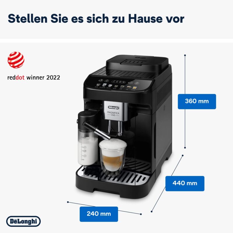 De'Longhi Magnifica Evo ECAM 292.81.B Kaffeevollautomat mit LatteCrema Milchsystem, 7 Direktwahltasten für Cappuccino, Espresso und weitere Kaffeespezialitäten, 2-Tassen-Funktion, Schwarz – Bild 3