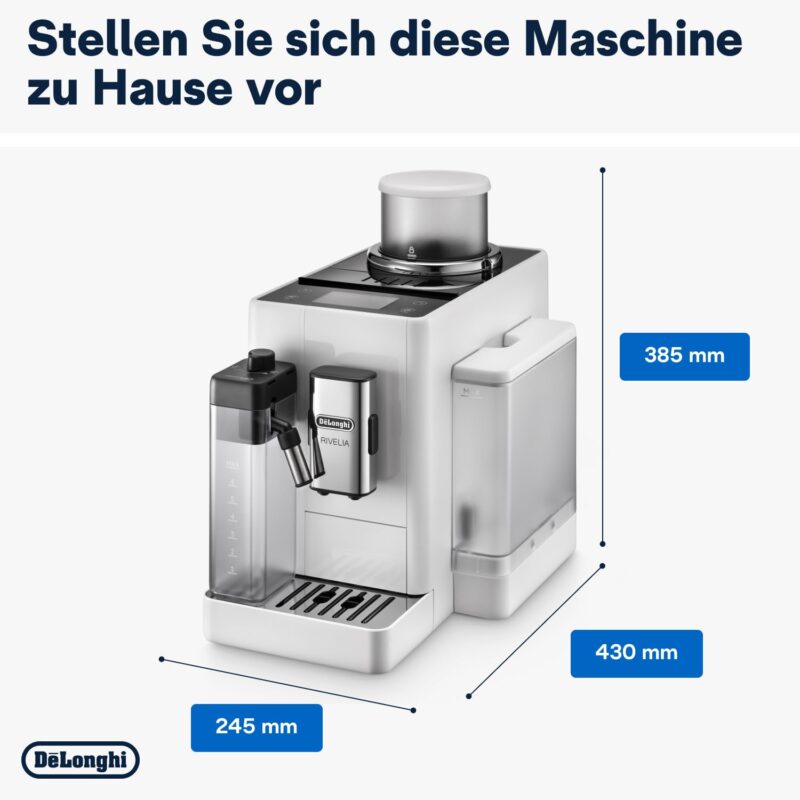 De'Longhi Rivelia EXAM440.55.W Kaffeevollautomat mit LatteCrema Milchsystem, Wechselbarer Bohnenbehälter, 16 Kaffee- & Milchgetränke auf Knopfdruck, Extra-Shot-Funktion, 3,5" Touch-Display, Weiß – Bild 3