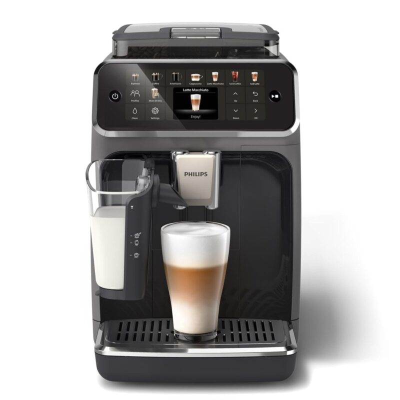 PHILIPS Serie 5500 Kaffeevollautomat inkl. Latte Go, SilentBrew-Technologie, Schnellstart. Aromatischer Kaffee aus frisch gemahlenen Bohnen, 20 Heiß- und Eisgetränke, Grau (EP5544/50)