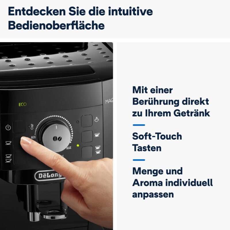 De'Longhi Magnifica S ECAM11.112.B, Kaffeevollautomat mit Milchaufschäumdüse für Cappuccino, mit Espresso Direktwahltasten und Drehregler, 2-Tassen-Funktion, Schwarz – Bild 4