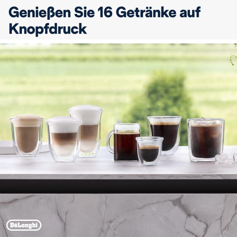 De'Longhi Rivelia EXAM440.55.W Kaffeevollautomat mit LatteCrema Milchsystem, Wechselbarer Bohnenbehälter, 16 Kaffee- & Milchgetränke auf Knopfdruck, Extra-Shot-Funktion, 3,5" Touch-Display, Weiß – Bild 5