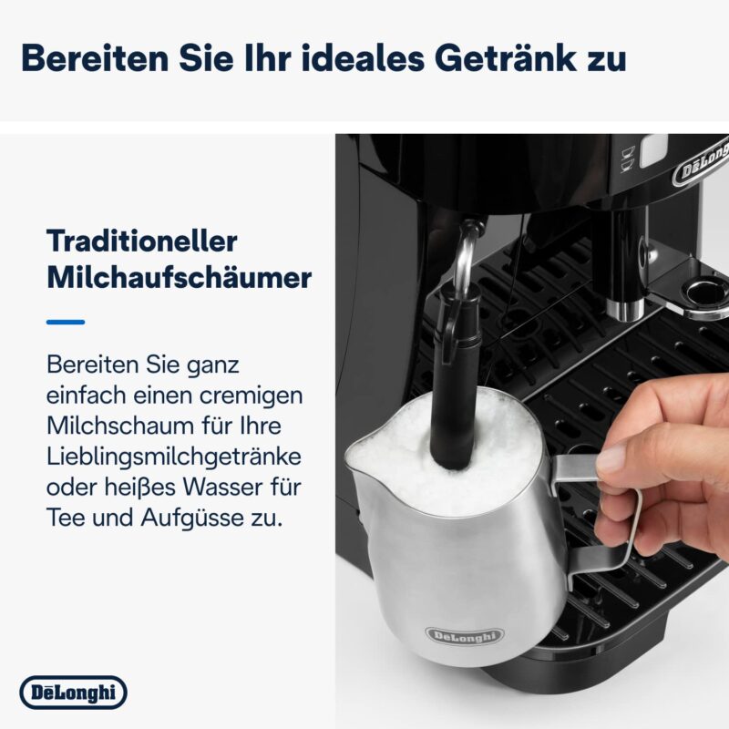 De'Longhi Magnifica S ECAM11.112.B, Kaffeevollautomat mit Milchaufschäumdüse für Cappuccino, mit Espresso Direktwahltasten und Drehregler, 2-Tassen-Funktion, Schwarz – Bild 5