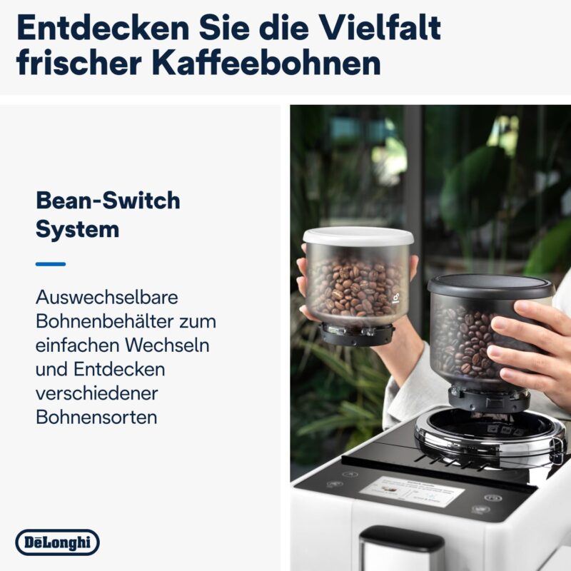 De'Longhi Rivelia EXAM440.55.W Kaffeevollautomat mit LatteCrema Milchsystem, Wechselbarer Bohnenbehälter, 16 Kaffee- & Milchgetränke auf Knopfdruck, Extra-Shot-Funktion, 3,5" Touch-Display, Weiß – Bild 7