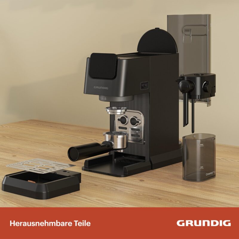 GRUNDIG KSM 5330 Siebträgermaschine mit integriertem Milchbehälter, 1628 W Leistung, 15 bar Pumpendruck, Zweifachdüse, farbiges Touch-Display, BrewSense, CreamyPro, Dark Inox/Schwarz – Bild 18