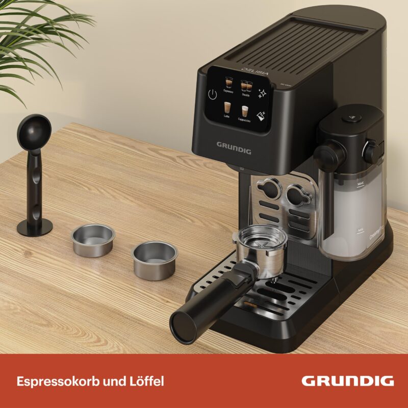 GRUNDIG KSM 5330 Siebträgermaschine mit integriertem Milchbehälter, 1628 W Leistung, 15 bar Pumpendruck, Zweifachdüse, farbiges Touch-Display, BrewSense, CreamyPro, Dark Inox/Schwarz – Bild 17