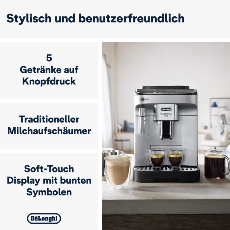 De'Longhi Magnifica Evo ECAM 292.33.SB Kaffeevollautomat mit Milchaufschäumdüse, 5 Direktwahltasten – Bild 2