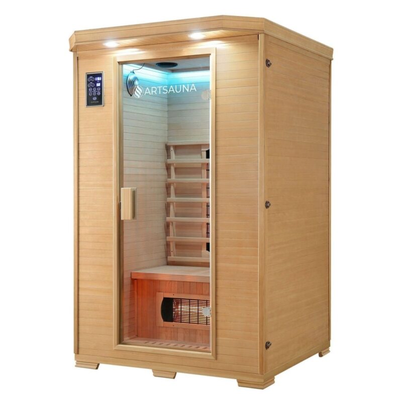 Artsauna Infrarotkabine Oslo - Wärmekabine Vollspektrumstrahler für 2 Personen - LED - Farblichttherapie - Infrarotsauna 120x100 cm aus Hemlockholz - 4260304765821