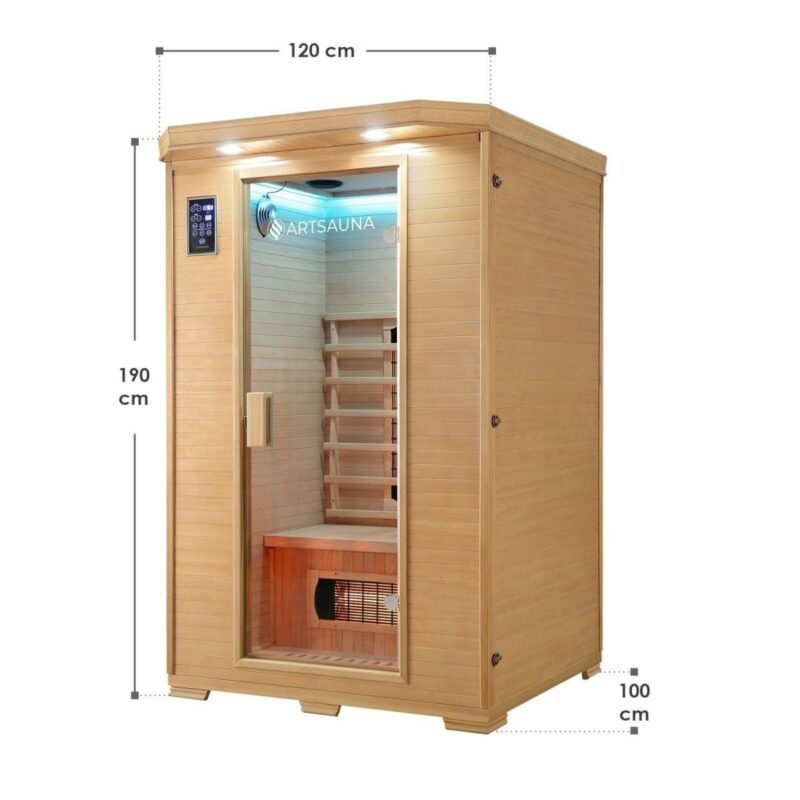 Artsauna Infrarotkabine Oslo - Wärmekabine Vollspektrumstrahler für 2 Personen - LED - Farblichttherapie - Infrarotsauna 120x100 cm aus Hemlockholz - 4260304765821