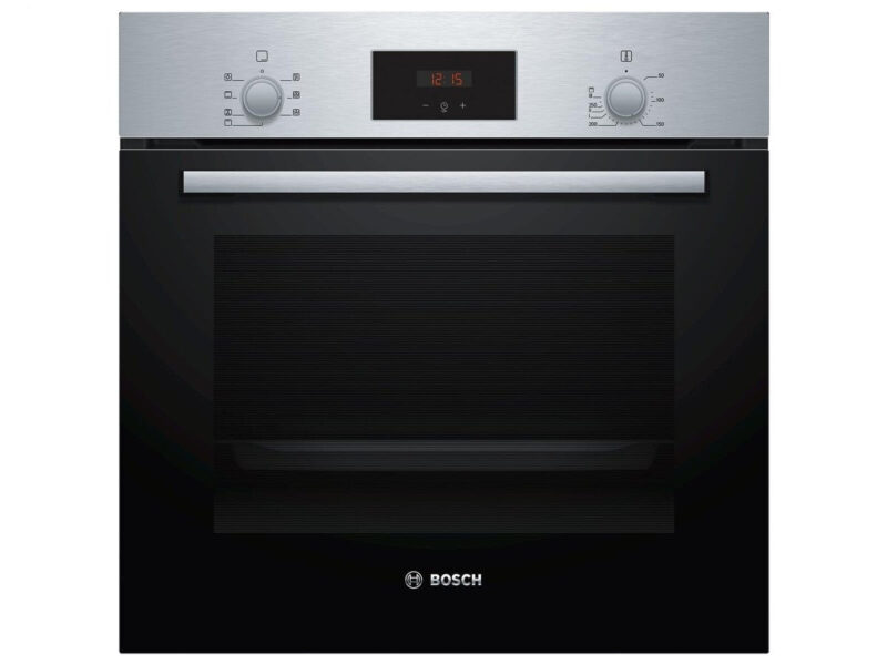 Bosch HBF133BR0 Serie 2 Einbau - Backofen, 60 x 60 cm, EcoClean Direct Reinigungshilfe, 3D Heißluft Backen auf 3 Ebenen, LED - Display, Schnellaufheizung, Kindersicherung, Schwarz, Updated - 4242005047369