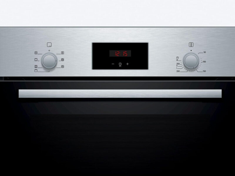 Bosch HBF133BR0 Serie 2 Einbau - Backofen, 60 x 60 cm, EcoClean Direct Reinigungshilfe, 3D Heißluft Backen auf 3 Ebenen, LED - Display, Schnellaufheizung, Kindersicherung, Schwarz, Updated - 4242005047369