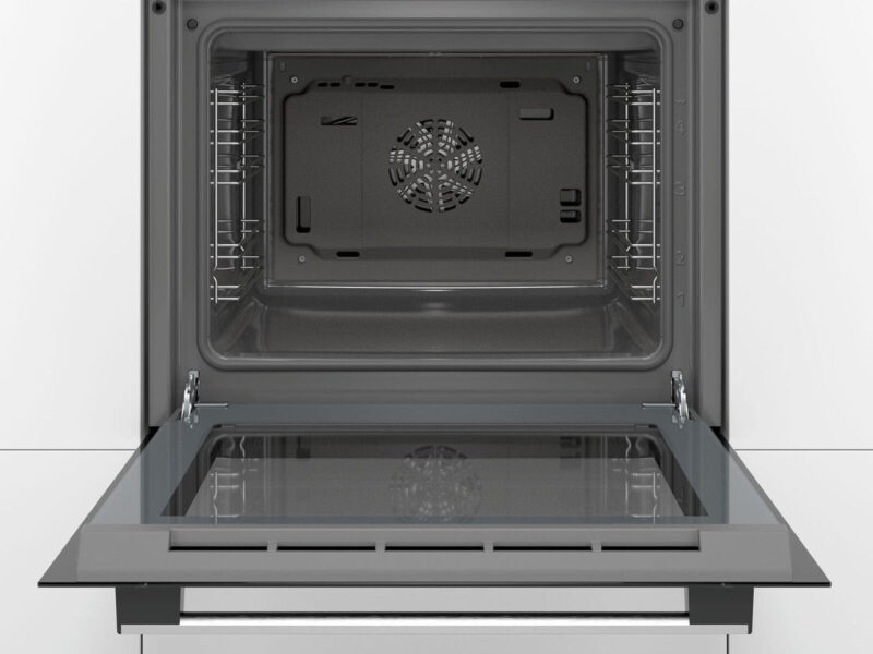 Bosch HBF133BR0 Serie 2 Einbau - Backofen, 60 x 60 cm, EcoClean Direct Reinigungshilfe, 3D Heißluft Backen auf 3 Ebenen, LED - Display, Schnellaufheizung, Kindersicherung, Schwarz, Updated - 4242005047369