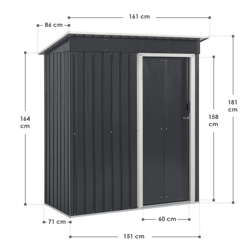 Juskys Metall Gerätehaus S mit 1 m², Pultdach, Schiebetür & Fundamentrahmen - 161 x 86 x 181 cm Geräteschuppen Gartenhaus Schuppen klein - Anthrazit - 4260565526117