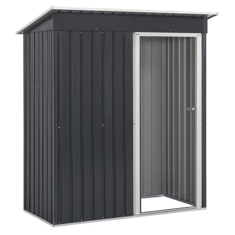 Juskys Metall Gerätehaus S mit 1 m², Pultdach, Schiebetür & Fundamentrahmen - 161 x 86 x 181 cm Geräteschuppen Gartenhaus Schuppen klein - Anthrazit - 4260565526117