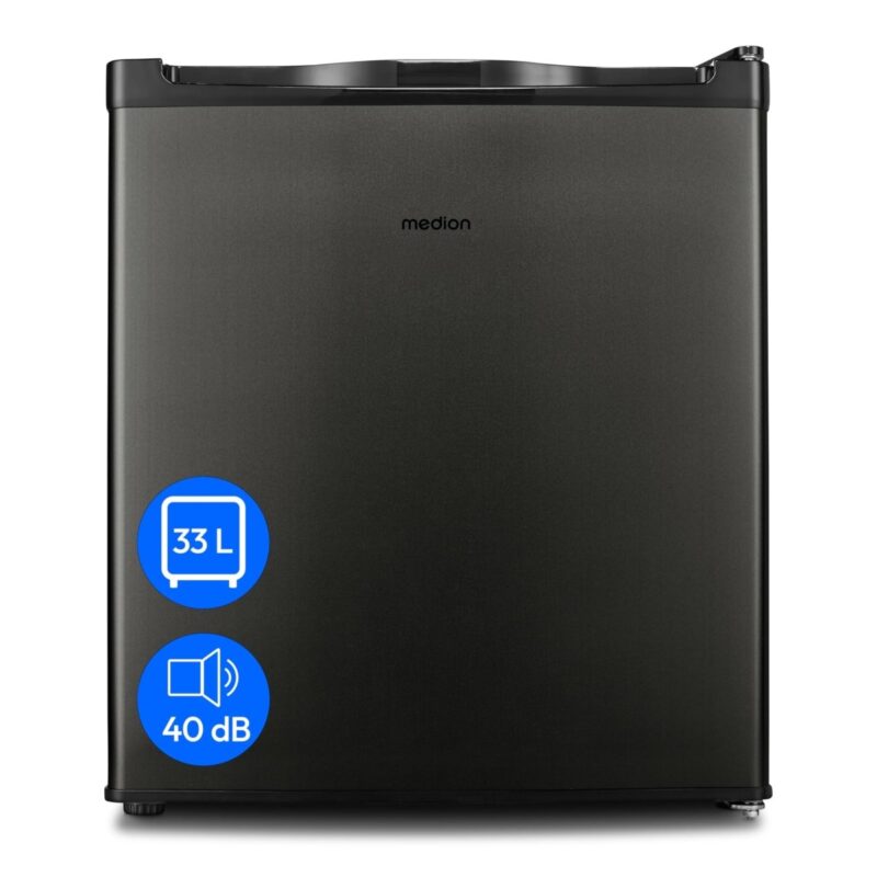 MEDION Mini Gefrierschrank (33 Liter Nutzinhalt, 51cm hoch, höhenverstellbare Füße, Griffmulde, manuelle Temperatureinstellung, Stern - Einstufung 4 Sterne, MD37675) grau - 4061275231489