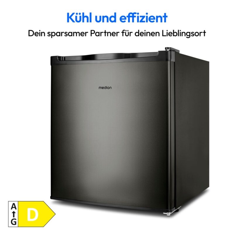 MEDION Mini Gefrierschrank (33 Liter Nutzinhalt, 51cm hoch, höhenverstellbare Füße, Griffmulde, manuelle Temperatureinstellung, Stern - Einstufung 4 Sterne, MD37675) grau - 4061275231489