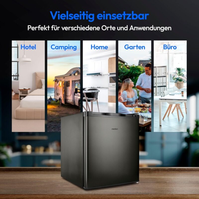 MEDION Mini Gefrierschrank (33 Liter Nutzinhalt, 51cm hoch, höhenverstellbare Füße, Griffmulde, manuelle Temperatureinstellung, Stern - Einstufung 4 Sterne, MD37675) grau - 4061275231489