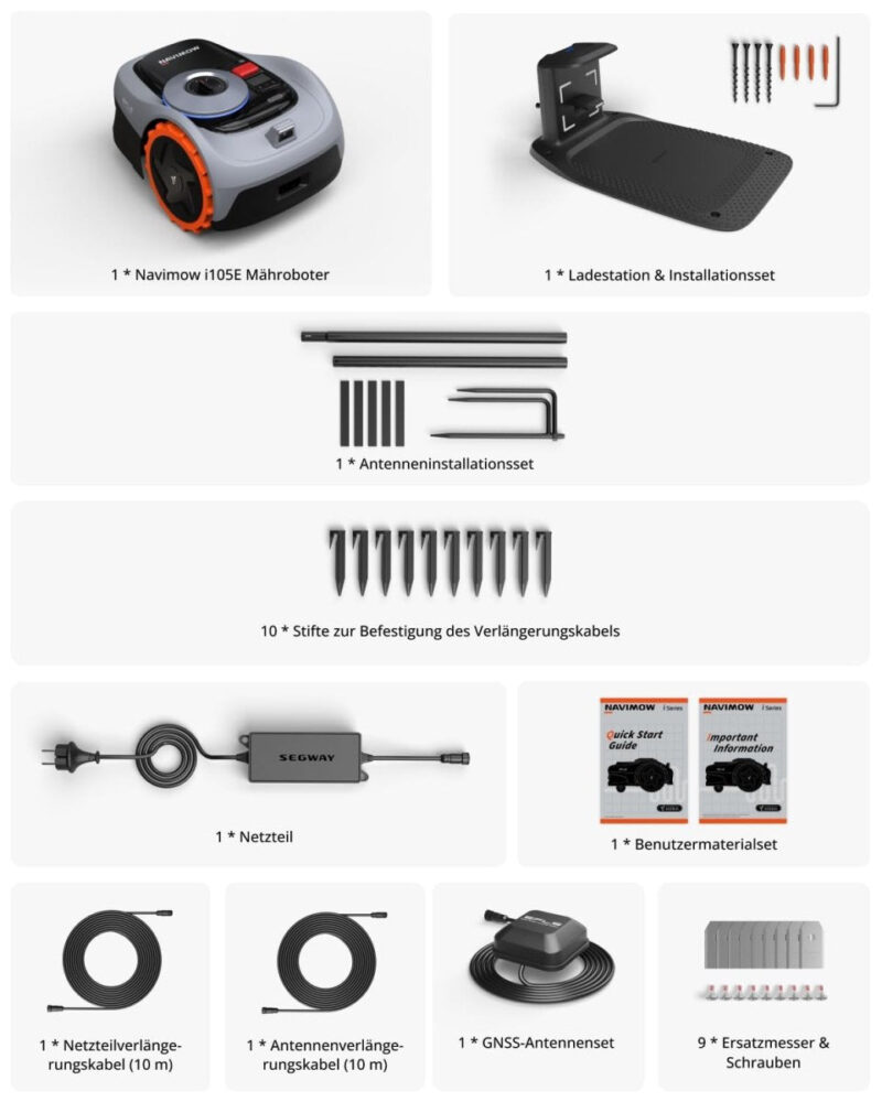 Navimow i105E Mähroboter ohne Begrenzungskabel Max. bis zu 600 m², RTK+Vision Rasenmäher Roboter, Igelschutz Rasenroboter, KI Automatische Kartierung, Virtuelle Begrenzung, Mehrzonen - Management -